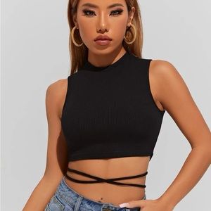 Tie up black tank top